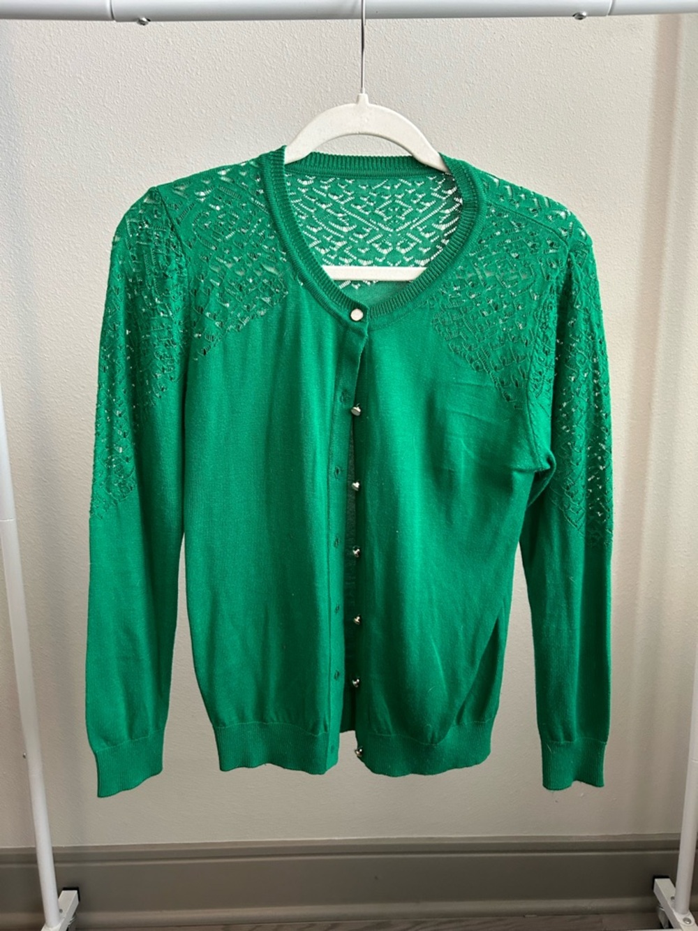 Green Knit Button-Front Cardigan